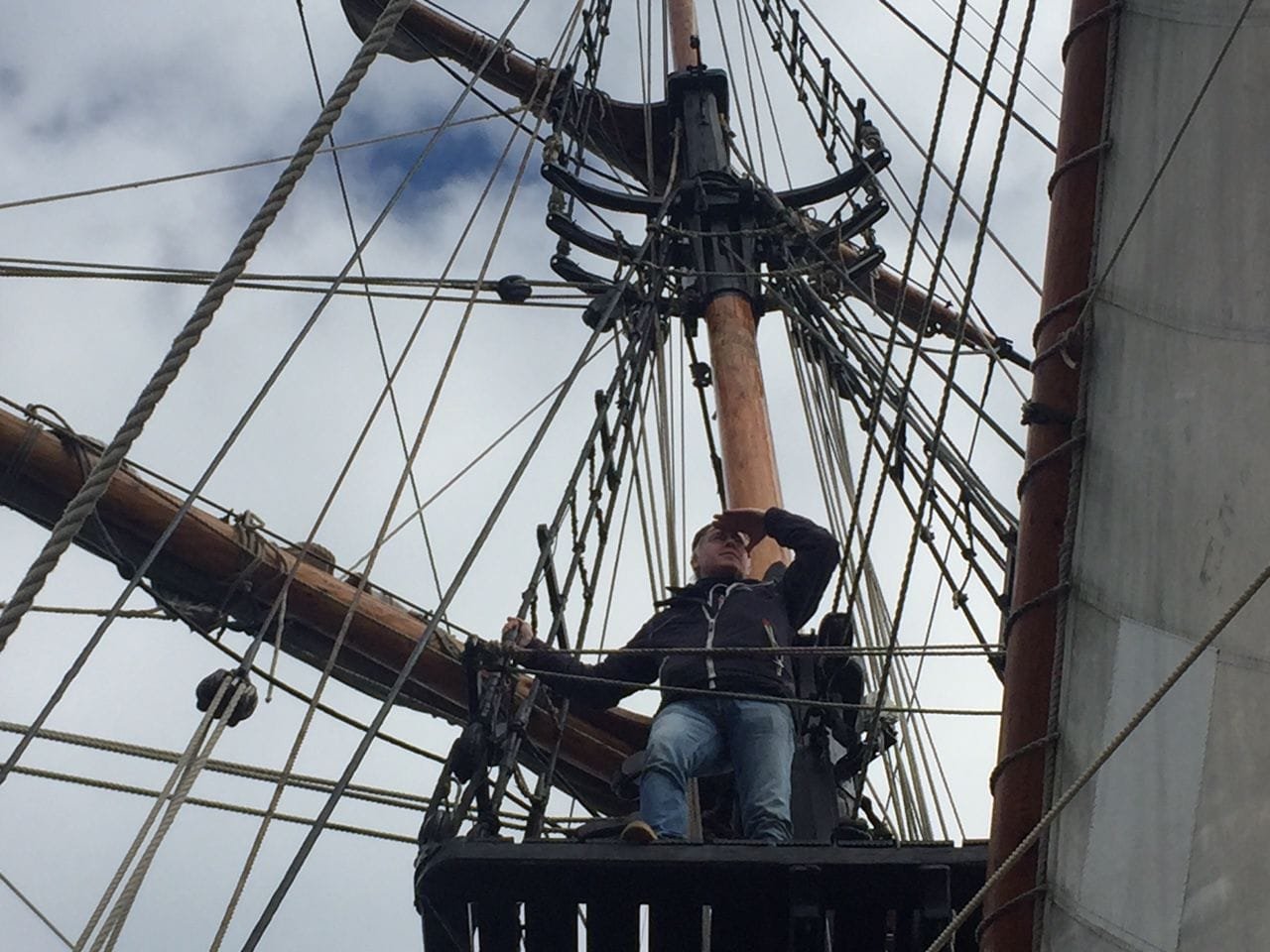 skipper on watch during tall ship delivery
