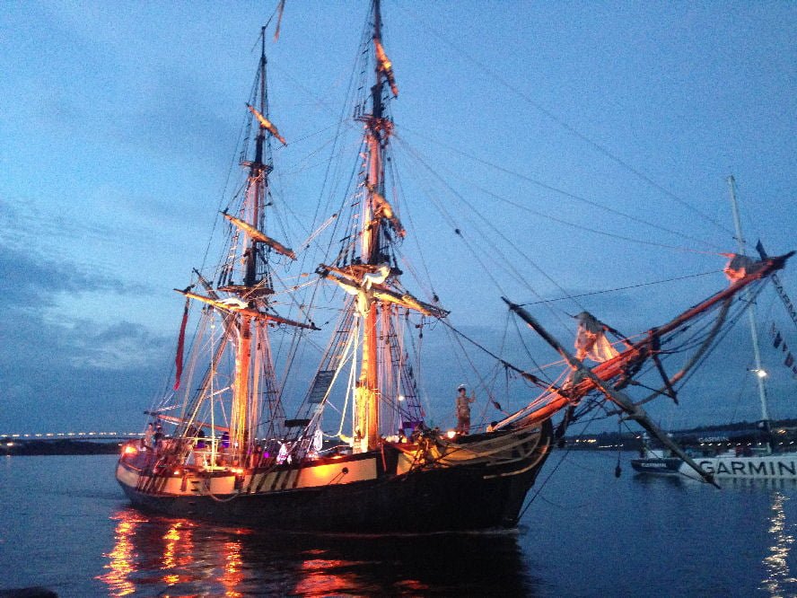 Tall ship Phoenix during boat transport to Dublin