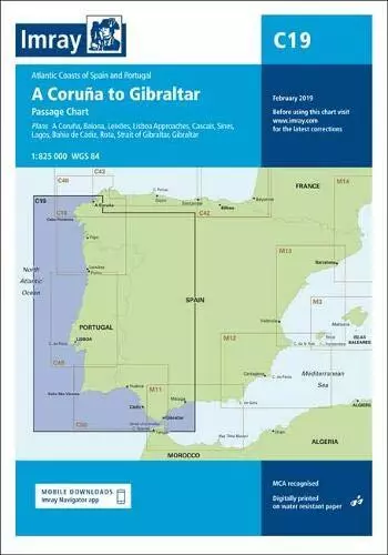 Sailing in Gibraltar - How to cross the Strait of Gibraltar? 3 Imray C19 - Nautical chart Gibraltar - Lisbon - A Coruna