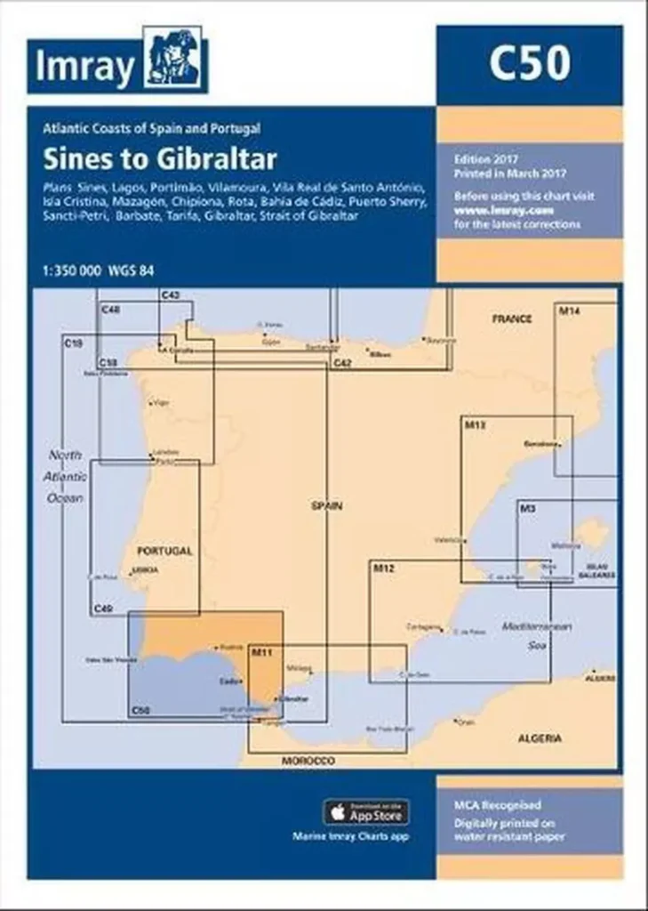 Sailing in Gibraltar - How to cross the Strait of Gibraltar? 4 Imray Chart C50 - Sines to Gibraltar Map Book