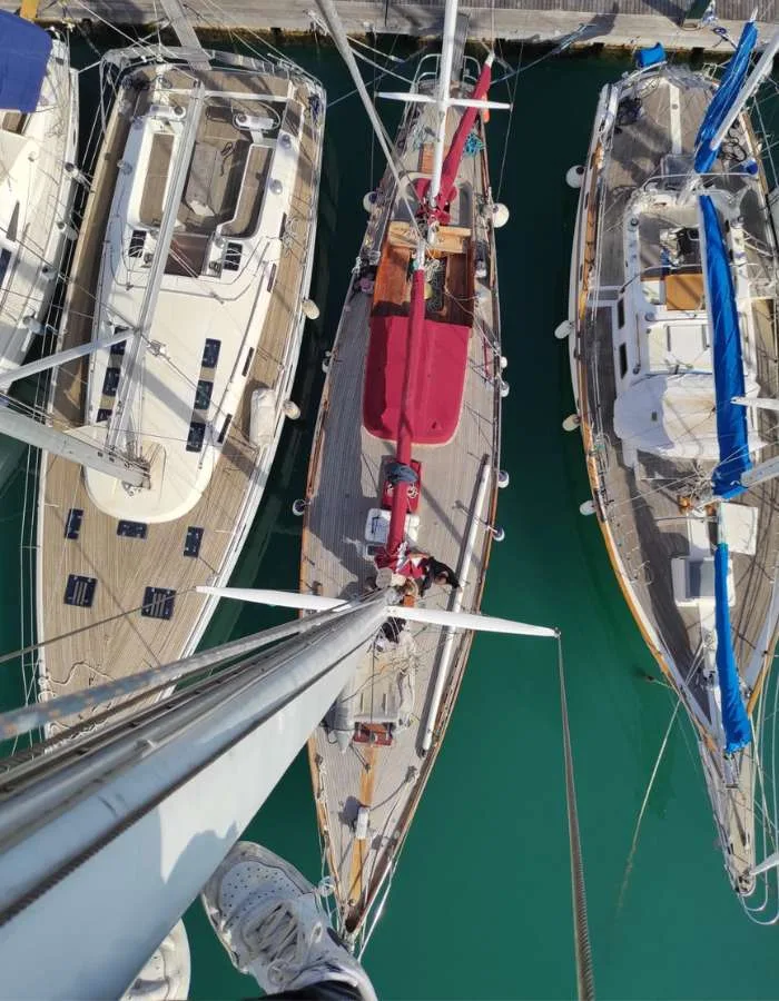 Checking top of the mast before crossing ocean