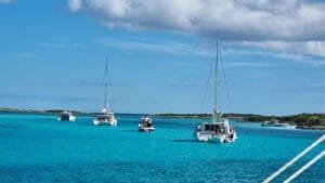 Yacht at anchor in Caribbean