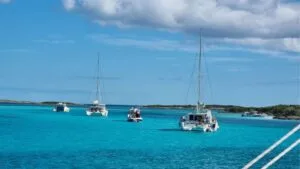 Yacht at anchor in Caribbean