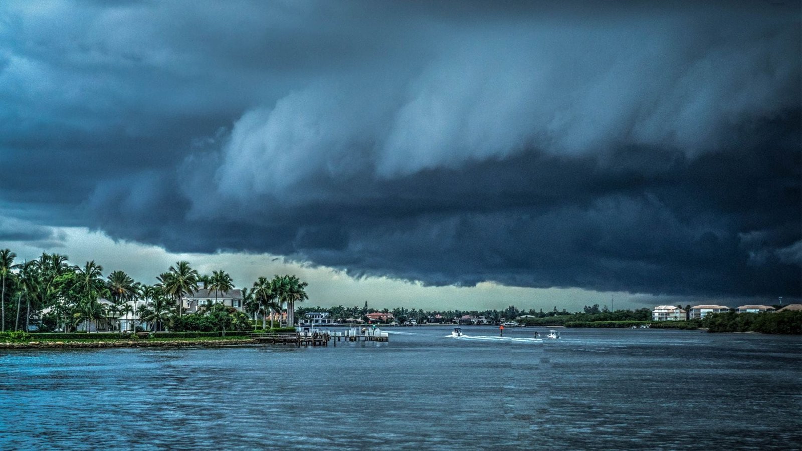 Hurricane clouds passing island