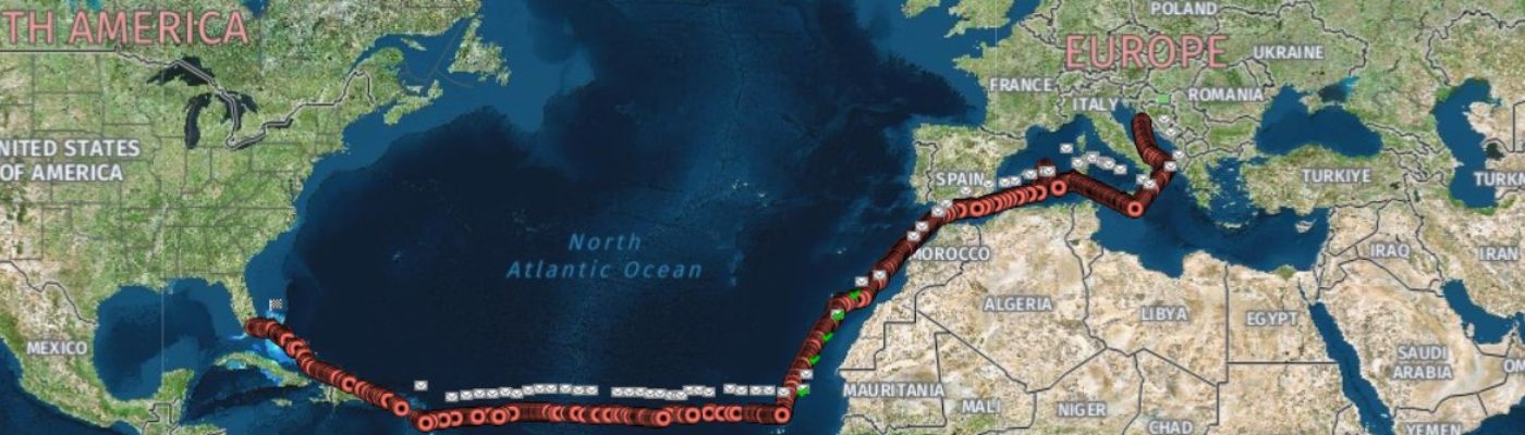sailing route of sailboat sailing from Europe to Florida