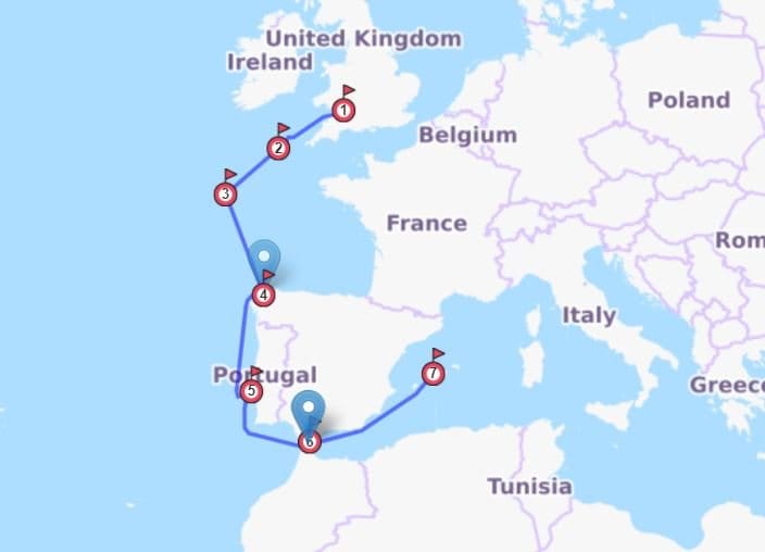 Route of the Bavaria 31 delivery from Cardiff to Palma, about 1,870 NM Route of the Bavaria 31 delivery from Cardiff to Palma, about 1,870 NM