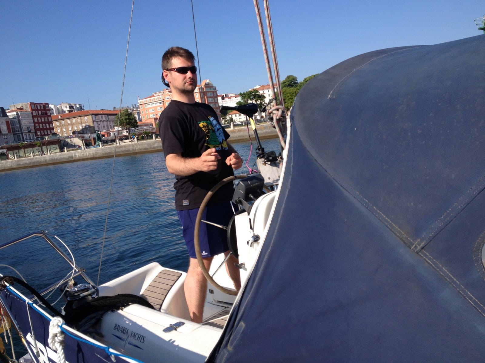 Bavaria 31 leaving A Coruna during the delivery from Cardiff to Palma