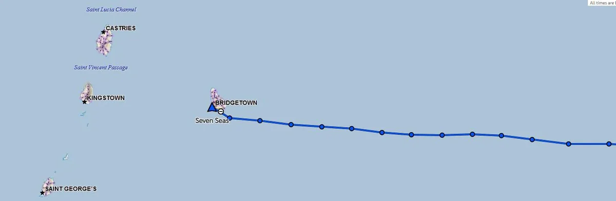 Last Garmin inReach positions of the Beneteau 57 arriving in Bridgetown, Barbados Last Garmin inReach positions of the Beneteau 57 arriving in Bridgetown, Barbados