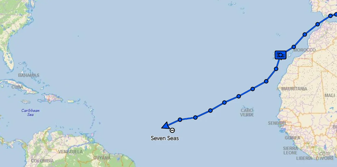 Garmin inReach track of the Beneteau 57 past the Cape Verde islands Garmin inReach track of the Beneteau 57 past the Cape Verde islands