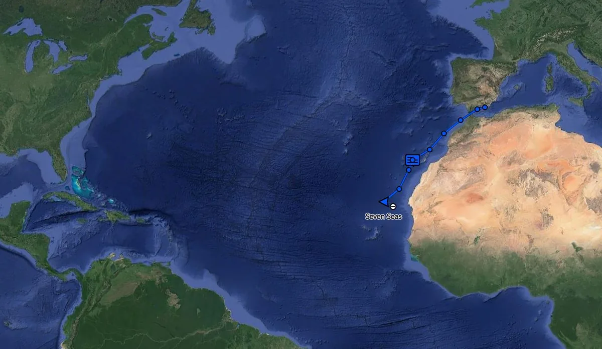 Garmin inReach track of the Beneteau 57 southwest of the Canaries Garmin inReach track of the Beneteau 57 southwest of the Canaries