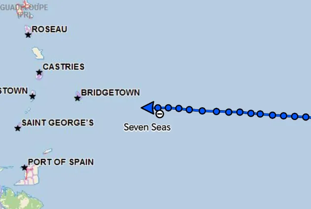 Garmin inReach positions of the Beneteau 57 east of Barbados Garmin inReach positions of the Beneteau 57 east of Barbados
