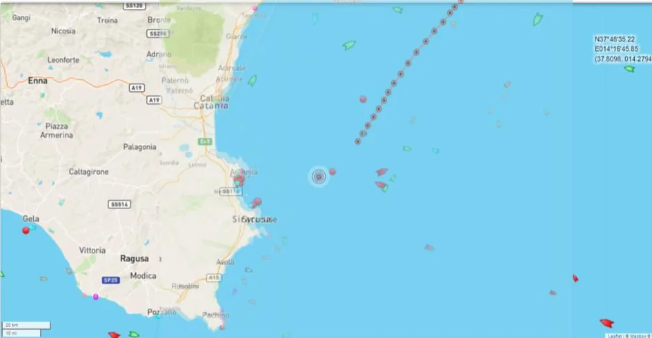 Track of a yacht delivery off Syracuse, Sicily Track of a yacht delivery off Syracuse, Sicily