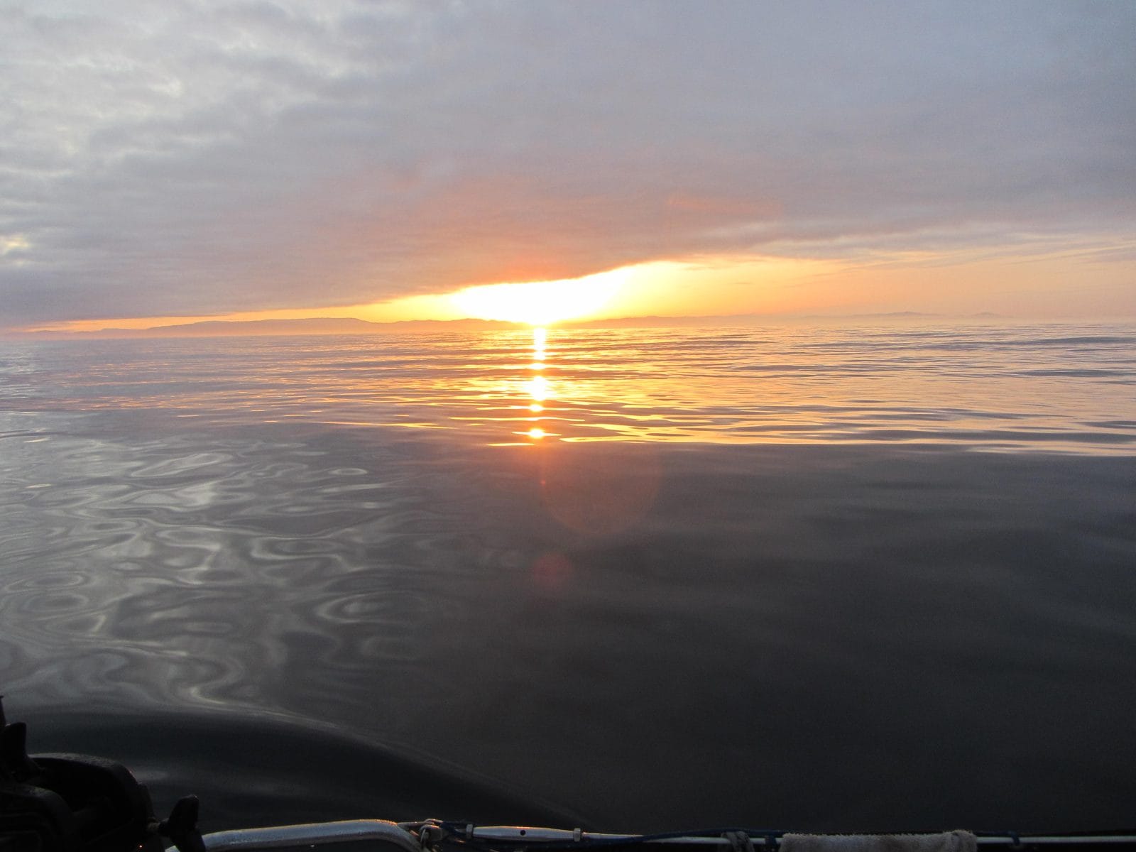 Flat calm and sunset on the Atlantic during the Bavaria 31 delivery from Cardiff to Palma