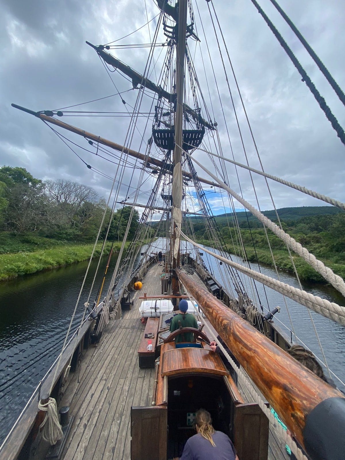 On deck of tall ship Phoenix in the Caledonian Canal
