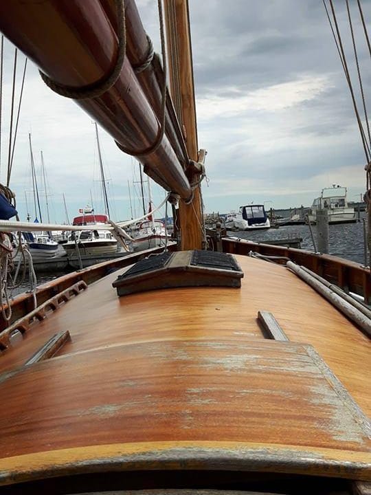 Boom and deck of the classic pilot cutter Tilikum